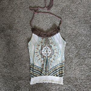 Women's Y2K 2000s Hippie Beaded Mock Neck Summer Fitted Flattering Tank Top